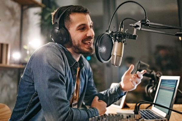 Colleagues in radio station making show